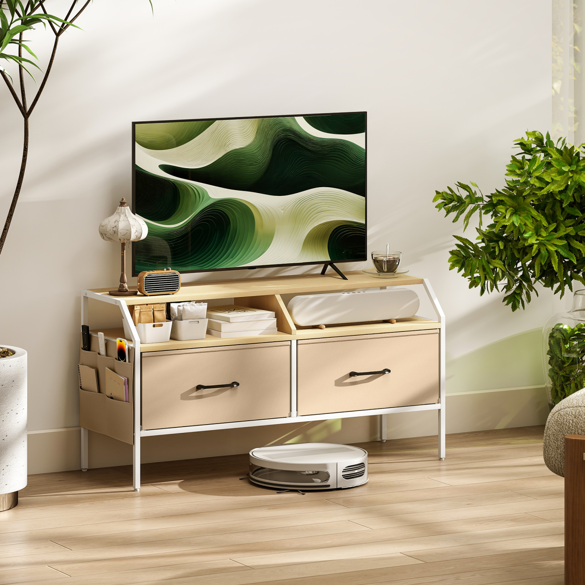 HOMCOM TV Stand Cabinet with 2 Foldable Drawers