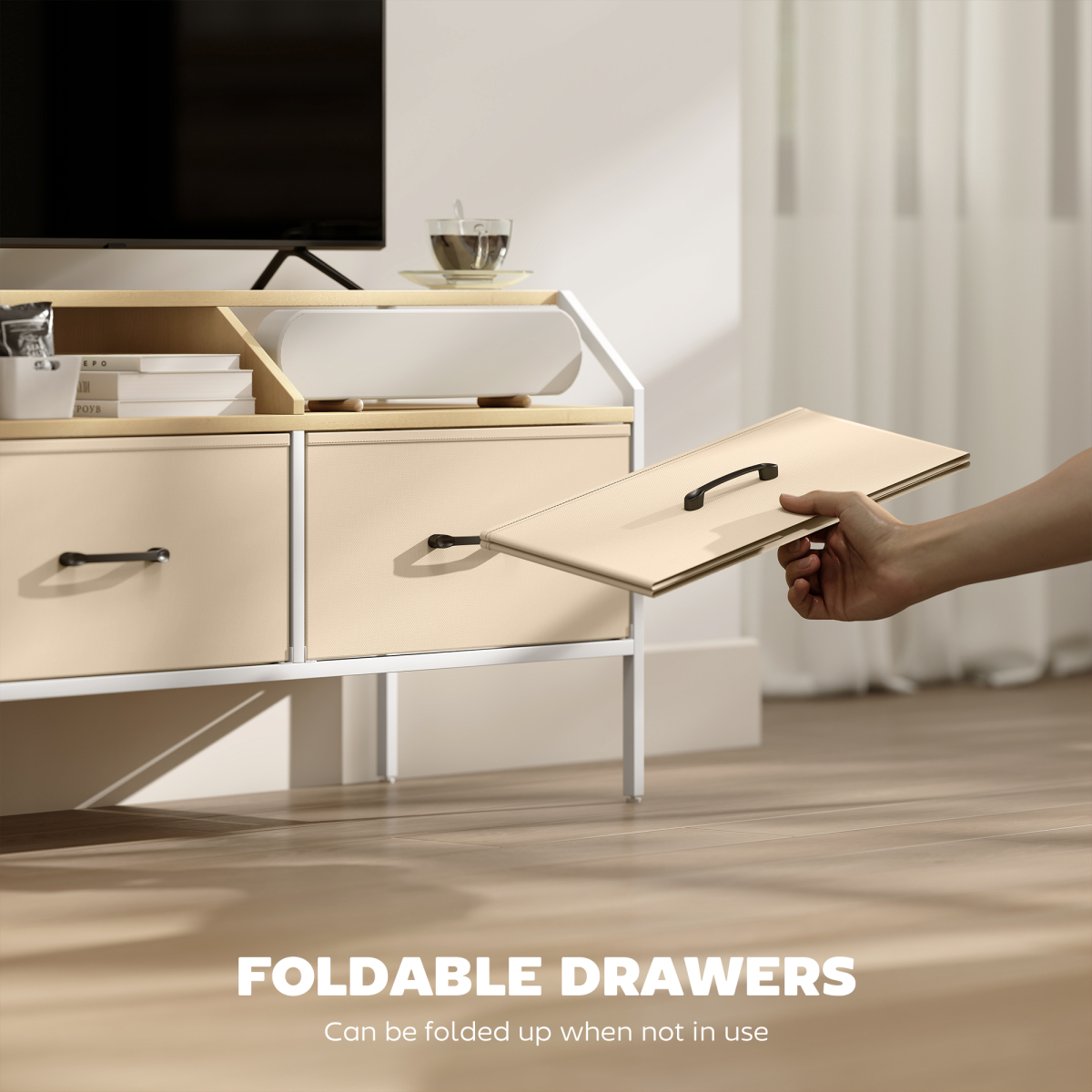 HOMCOM TV Stand Cabinet with 2 Foldable Drawers