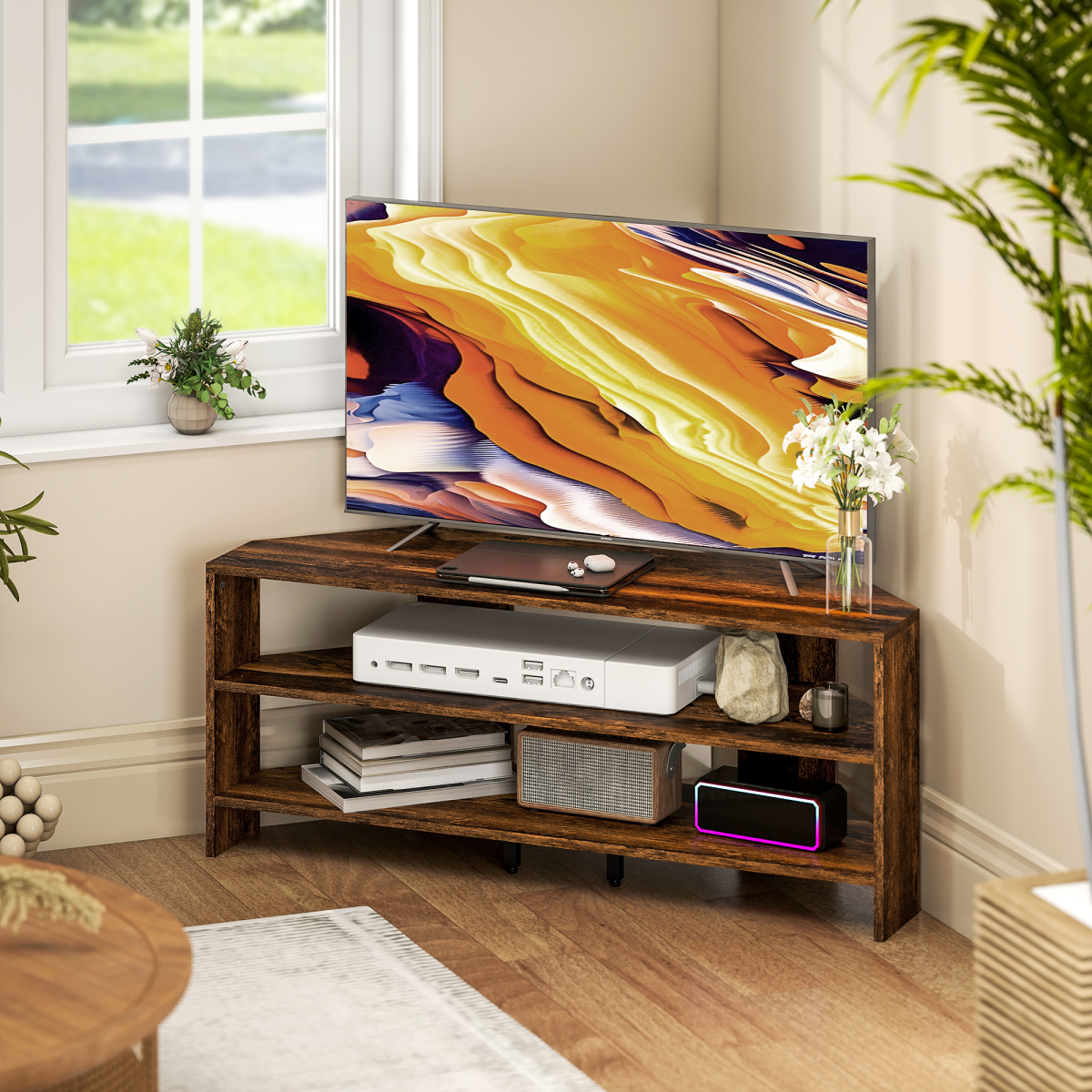HOMCOM Corner TV Stand, TV Unit with Open Shelves for 47 Inch TV