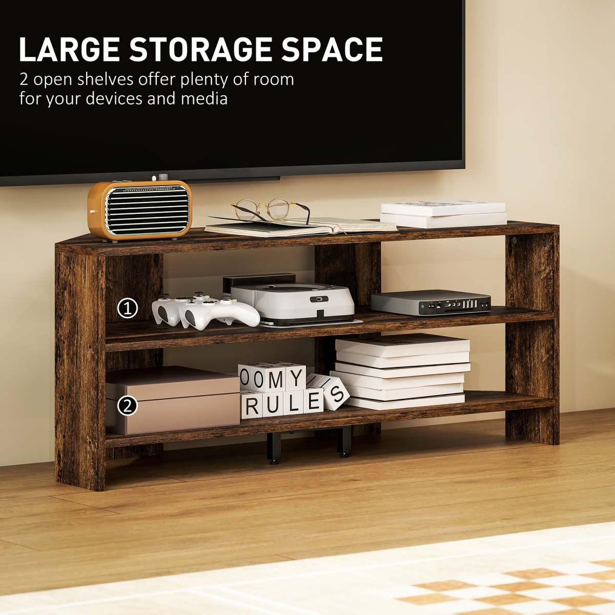 HOMCOM Corner TV Stand, TV Unit with Open Shelves for 47 Inch TV