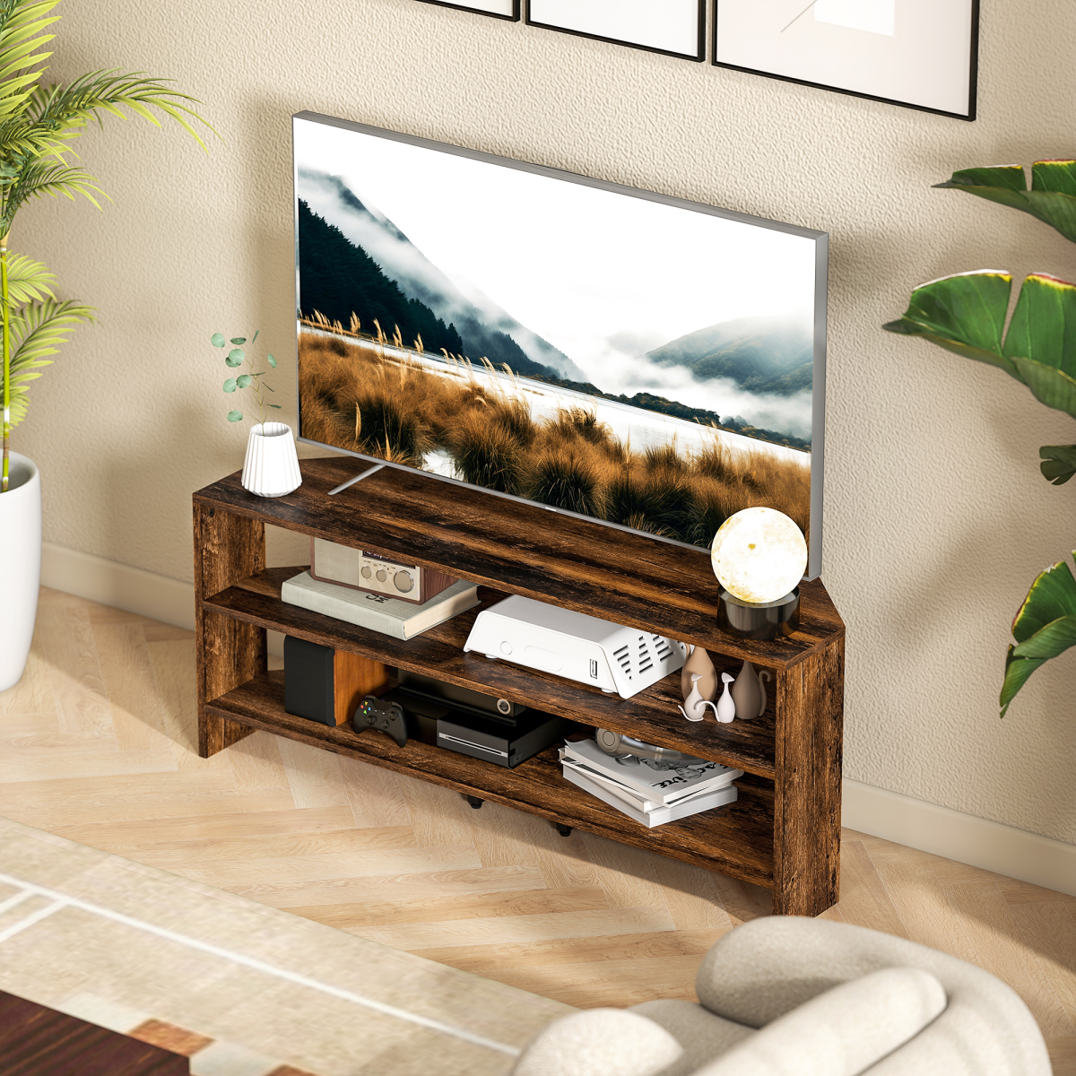 HOMCOM Corner TV Stand, TV Unit with Open Shelves for 47 Inch TV