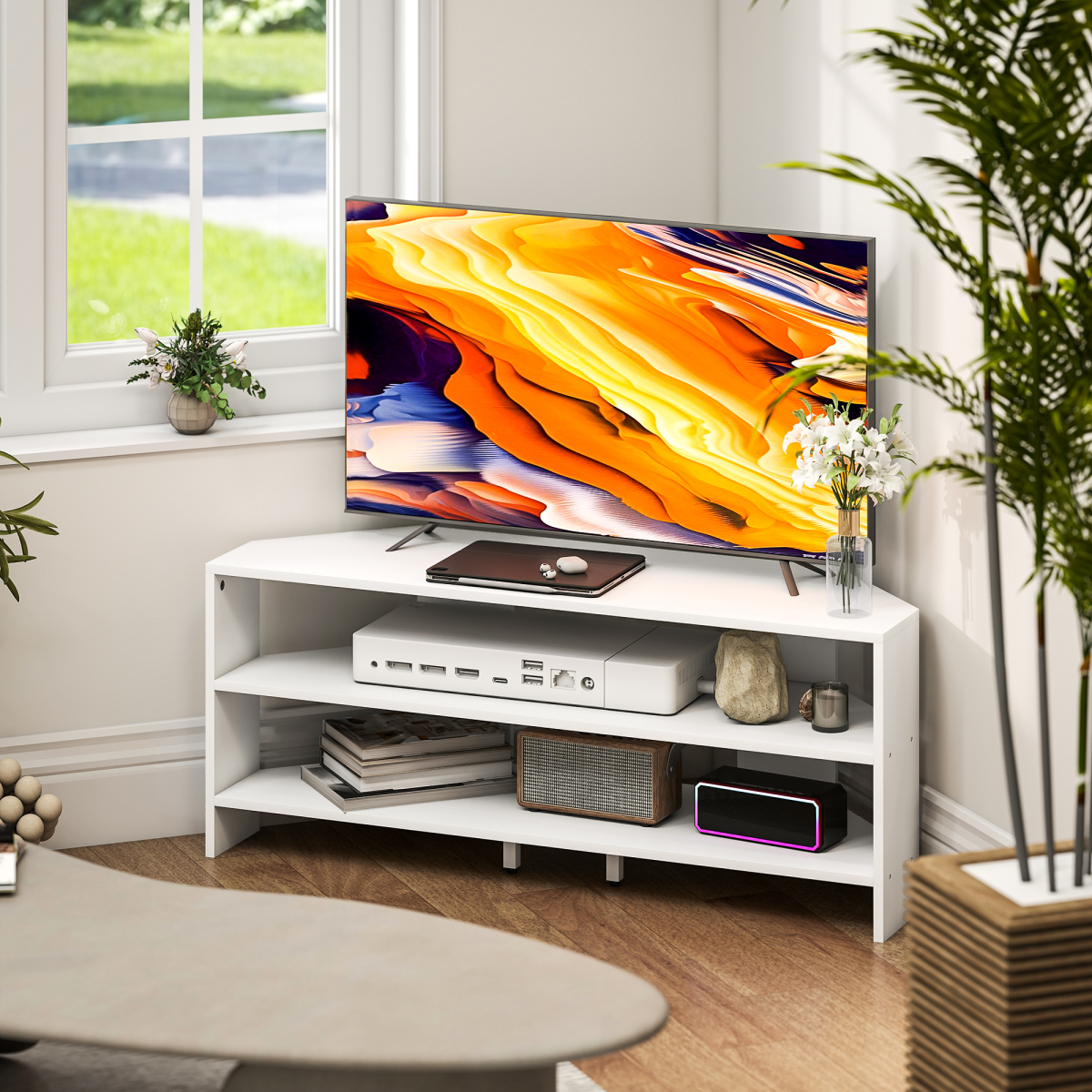 HOMCOM Corner TV Stand, TV Unit with Open Shelves for 47 Inch TV