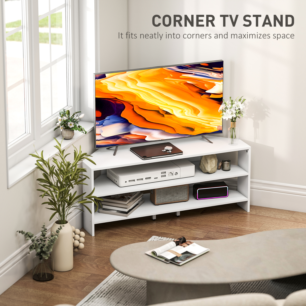HOMCOM Corner TV Stand, TV Unit with Open Shelves for 47 Inch TV