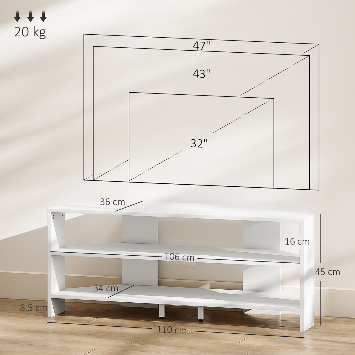 HOMCOM Corner TV Stand, TV Unit with Open Shelves for 47 Inch TV