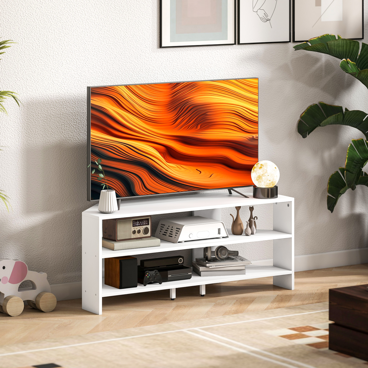 HOMCOM Corner TV Stand, TV Unit with Open Shelves for 47 Inch TV