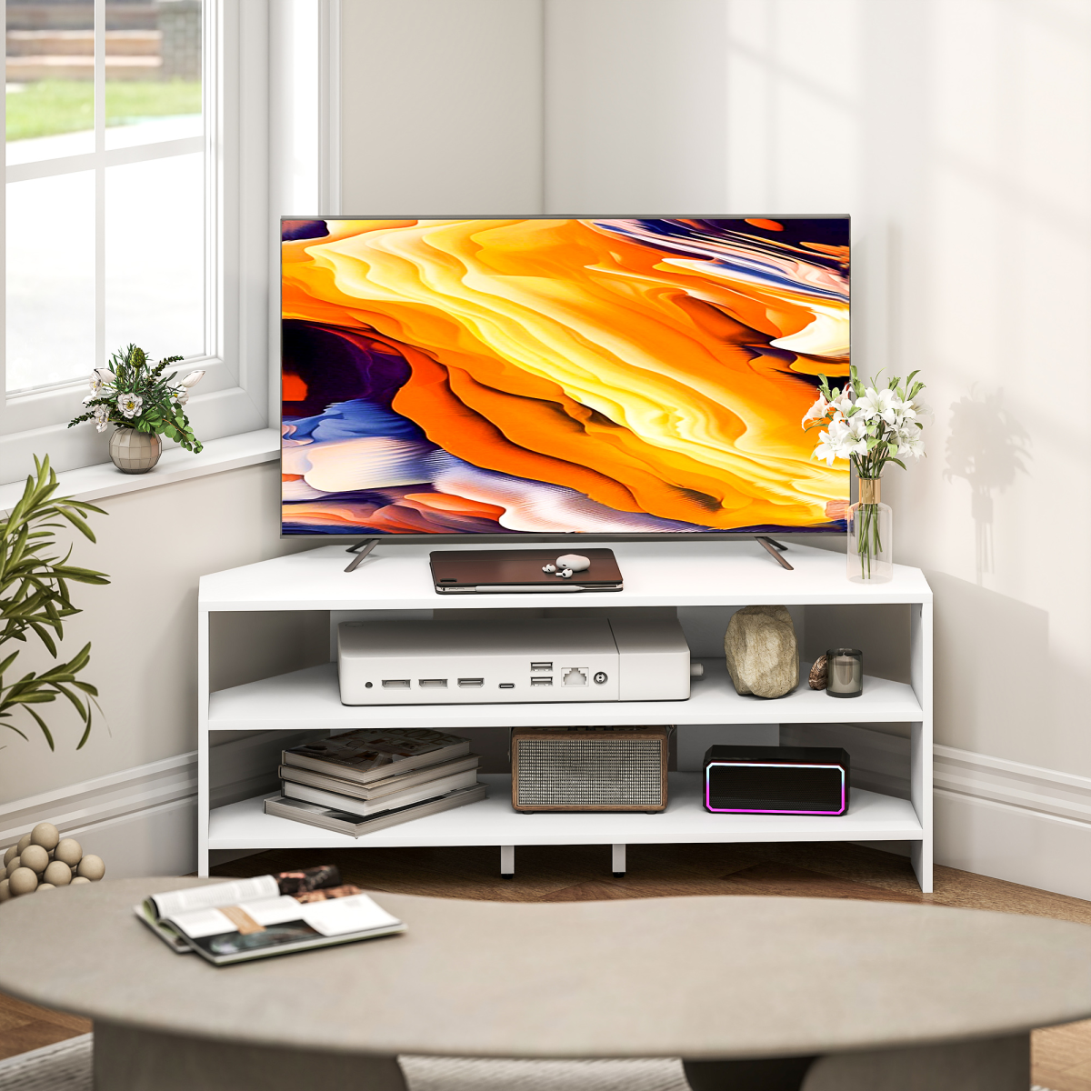 HOMCOM Corner TV Stand, TV Unit with Open Shelves for 47 Inch TV