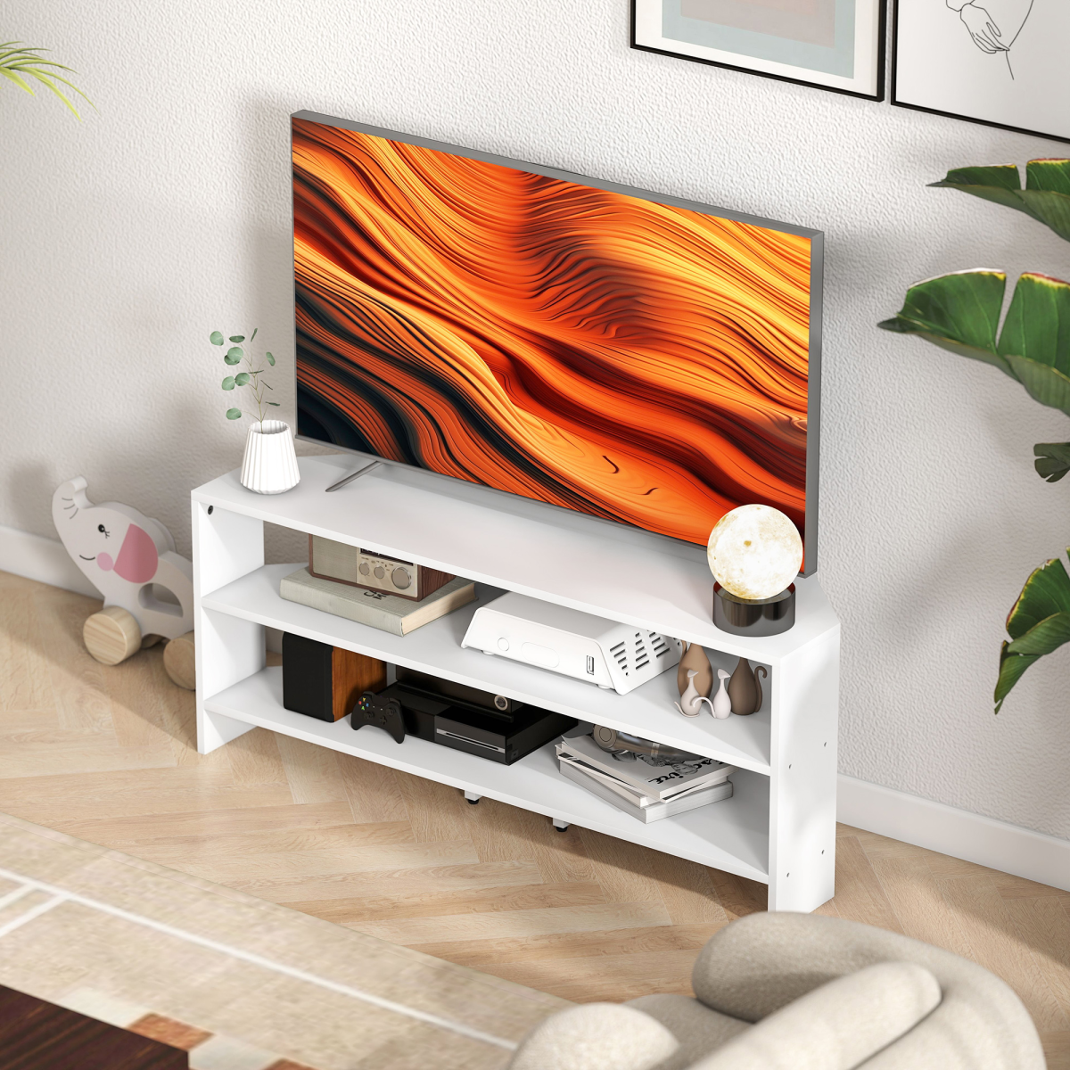 HOMCOM Corner TV Stand, TV Unit with Open Shelves for 47 Inch TV