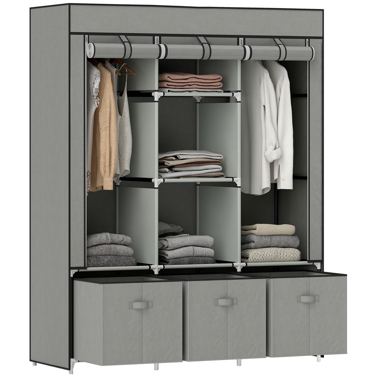 HOMCOM Portable Wardrobe w/ 5 Shelves 3 Fabric Drawers and 2 Hanging Rails