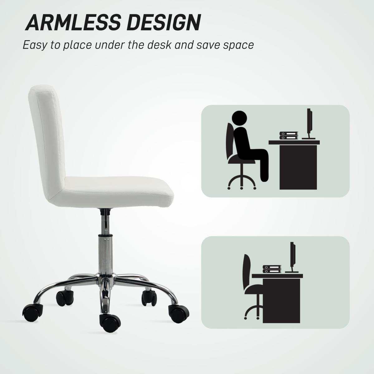 HOMCOM Modern Vanity Computer Desk Chair with Rolling Wheels