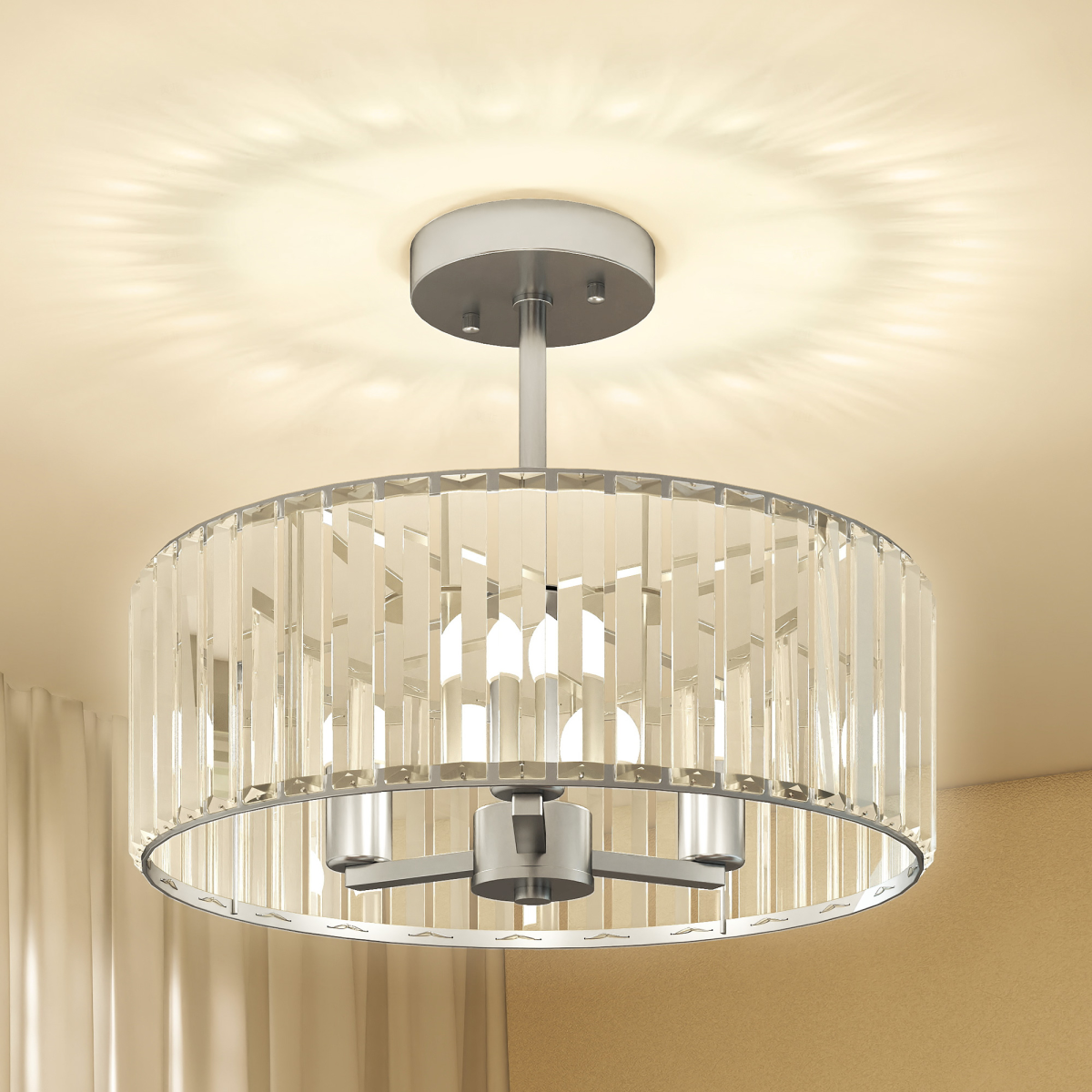 HOMCOM Semi Flush Mount Modern Crystal Chandelier Ceiling Light