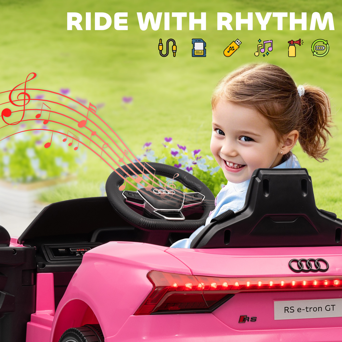 HOMCOM Audi RS e-tron GT Licensed 12V Kids Electric Ride on W/ Remote, Pink
