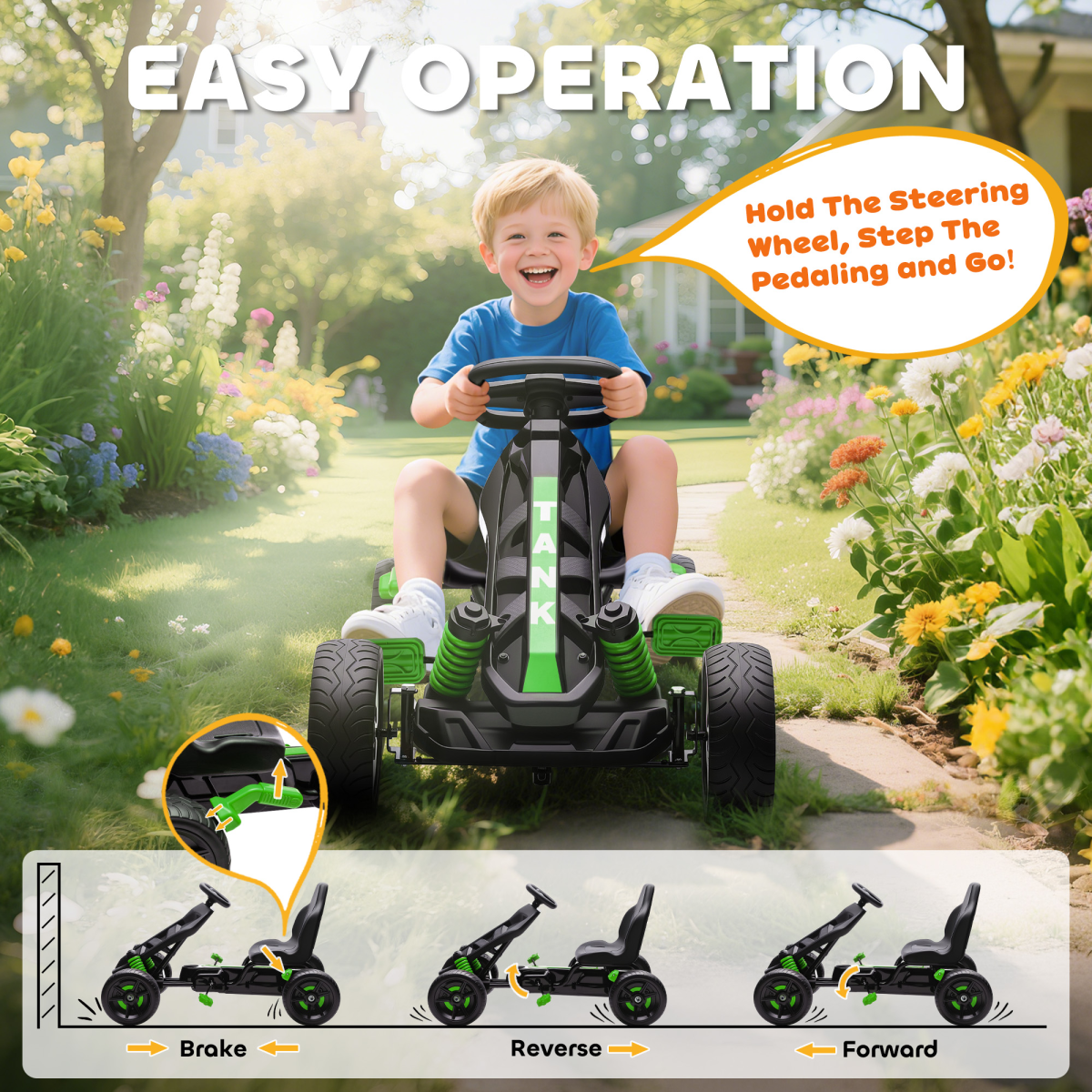 AIYAPLAY Pedal Go Kart with Automatic Clutch, for Ages 3-6 Years, Blue