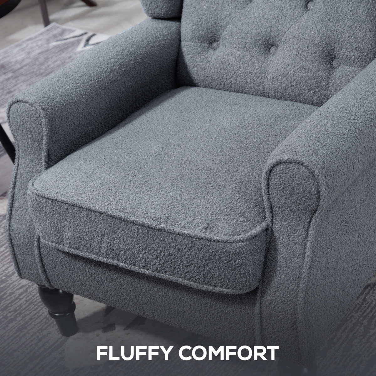 HOMCOM Accent Chair Wingback Armchair Retro Tufted Club Wood Fabric, Black