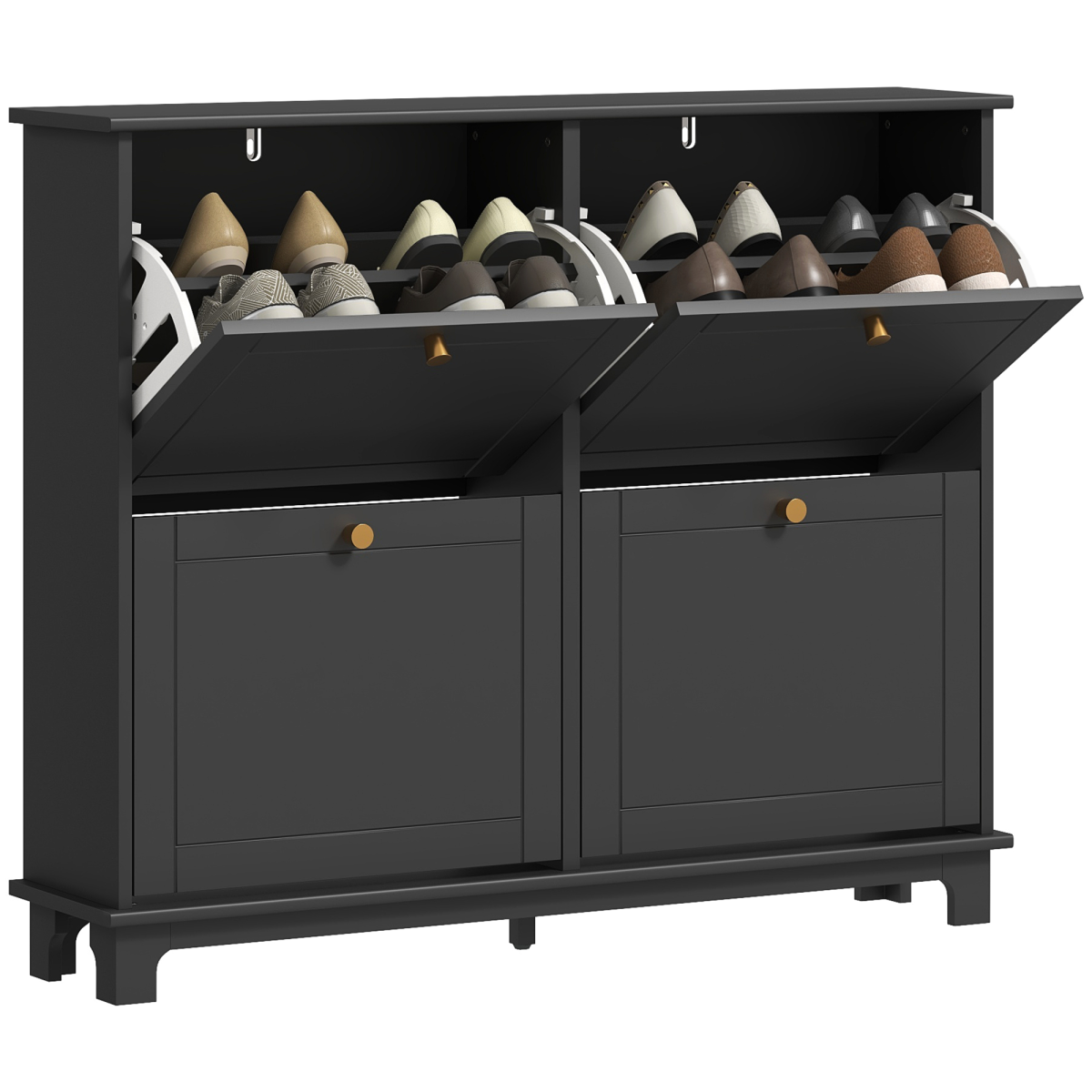 HOMCOM Narrow Shoe Cabinet with 4 Flip Drawers Adjustable Shelves, Black