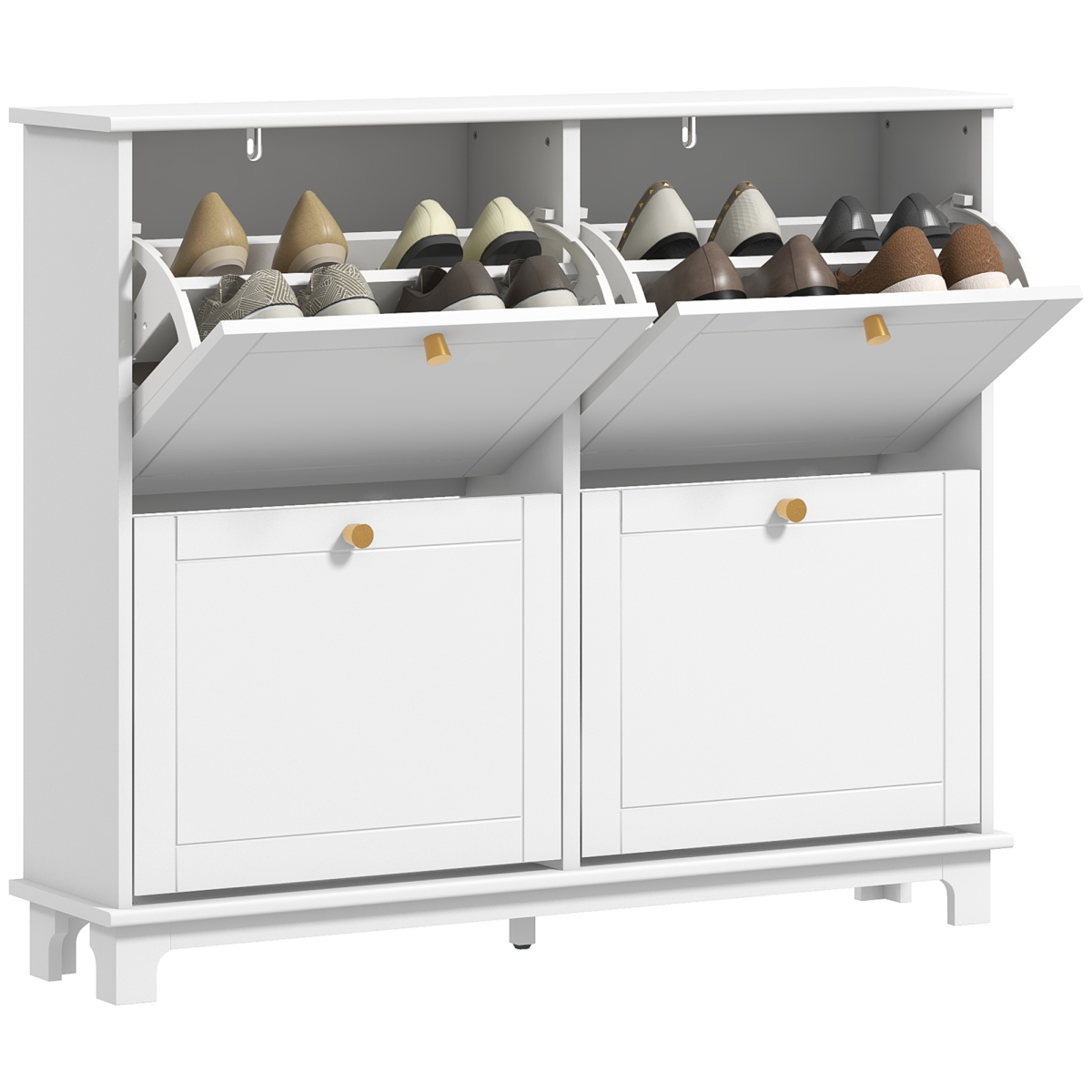 HOMCOM Narrow Shoe Cabinet with 4 Flip Drawers Adjustable Shelves, Black