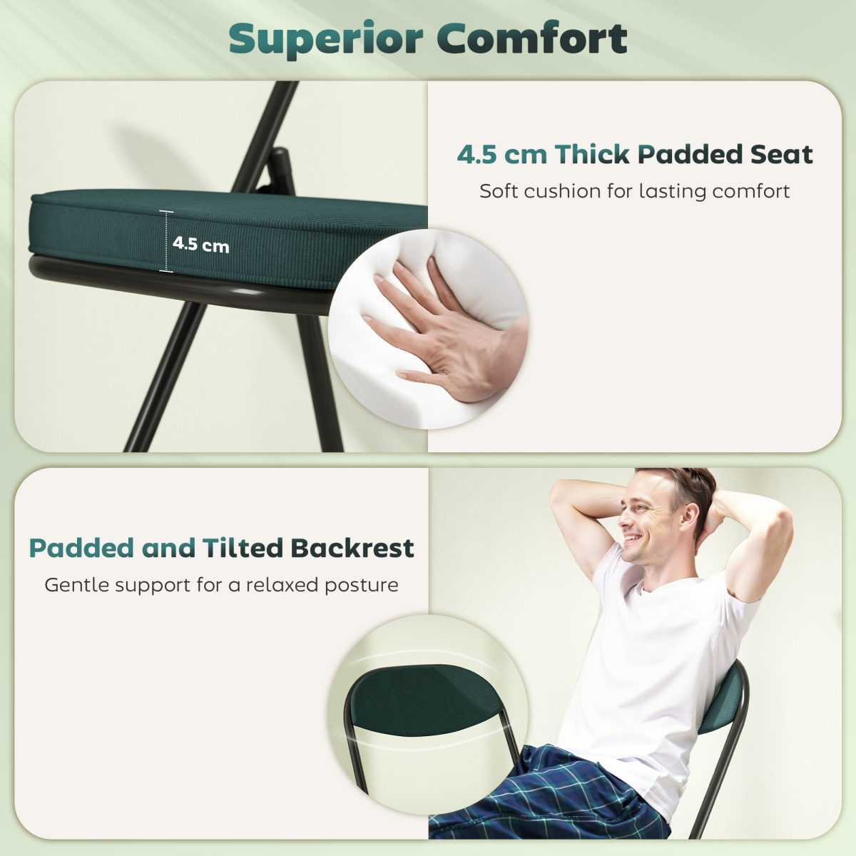 HOMCOM Folding Chairs Set of 4 with Cushioned Seat, Steel Frame, Blue