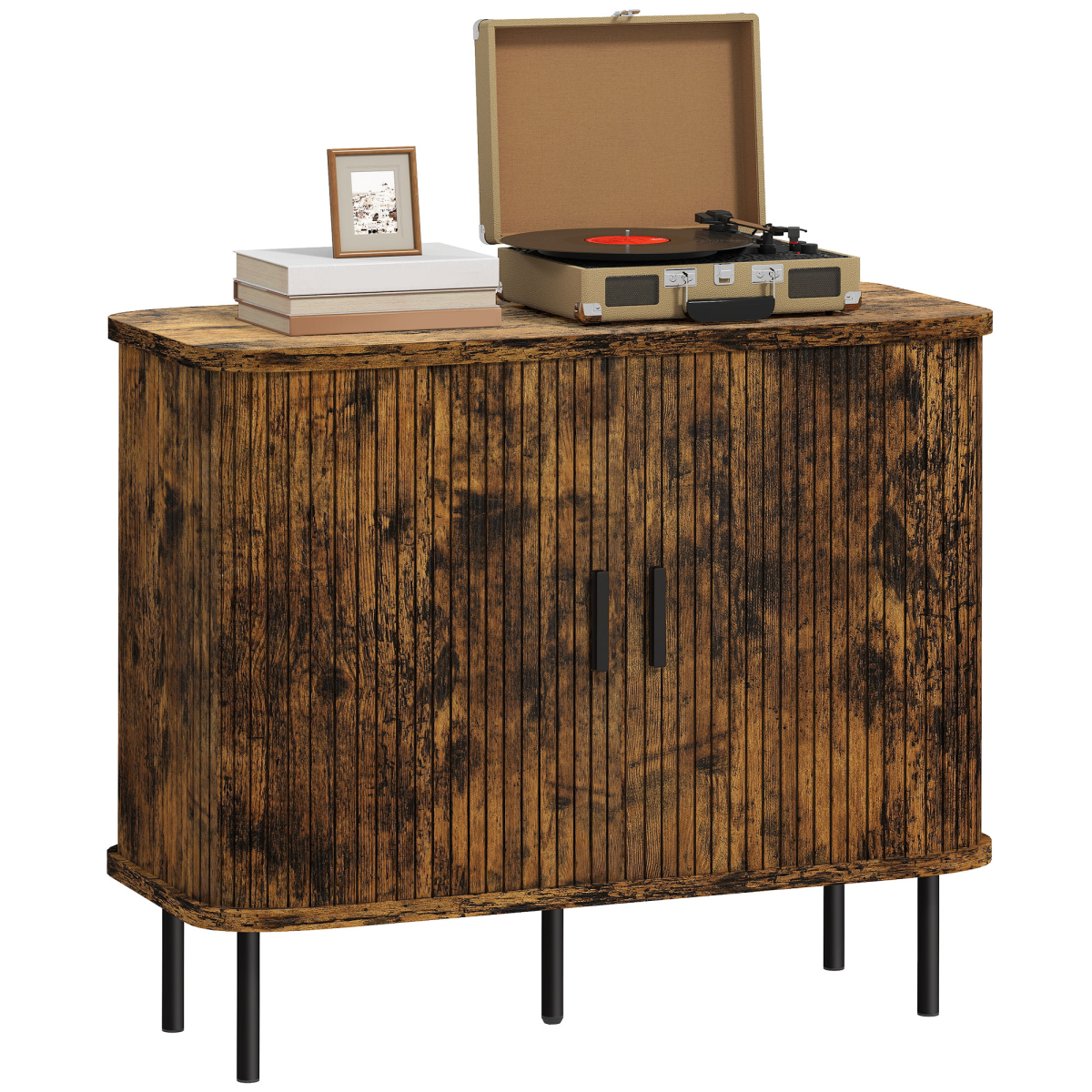 HOMCOM Sideboard Storage Cabinet with Slatted Tambour Sliding Doors Grey