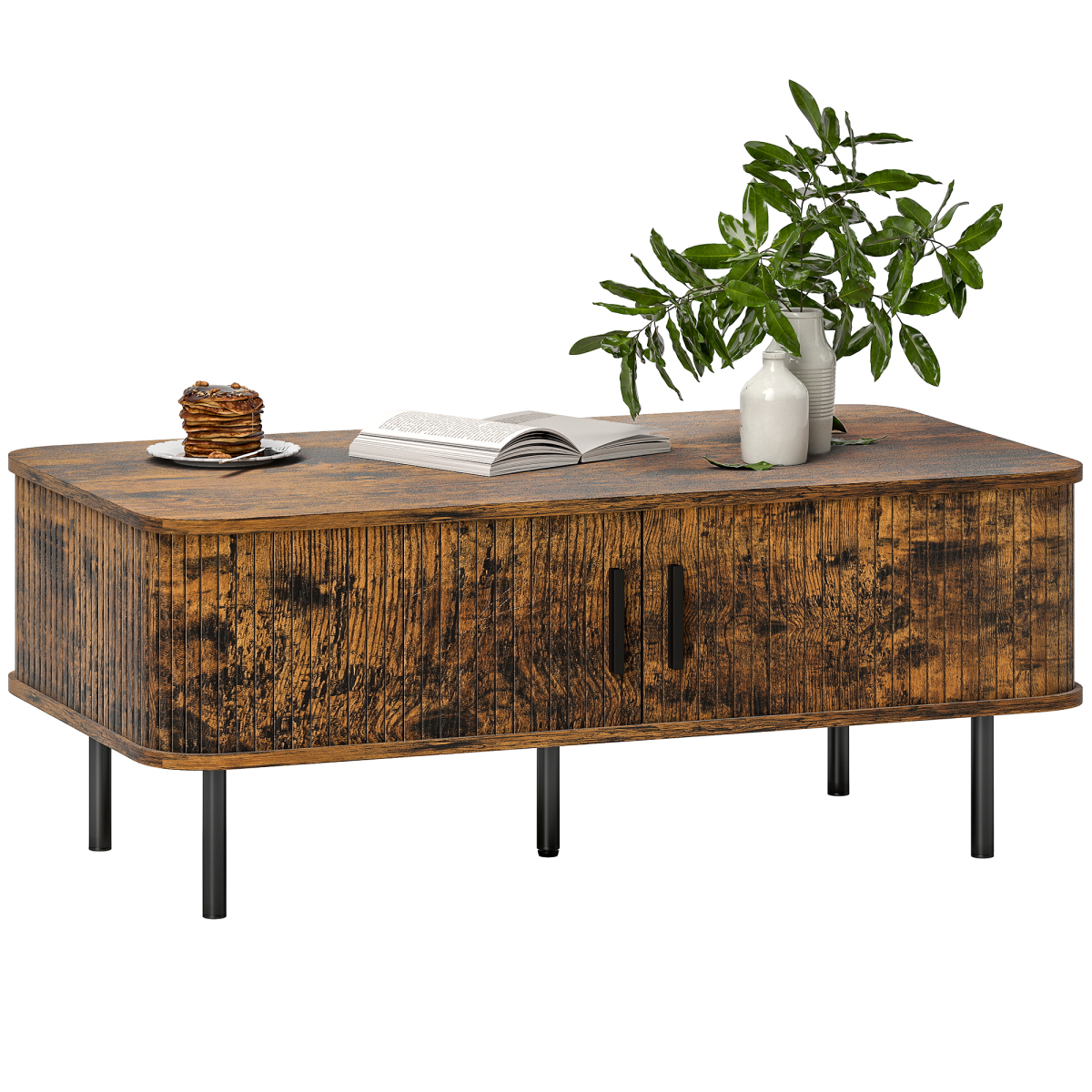 HOMCOM Coffee Table with Storage and Sliding Doors for Living Room, Grey