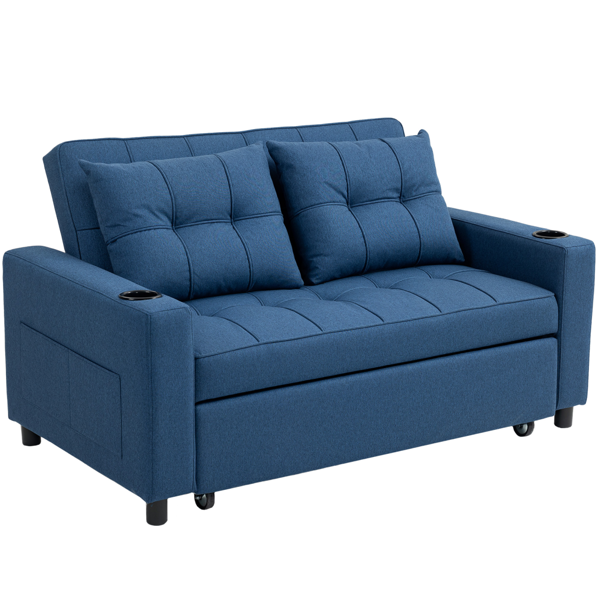HOMCOM 2 Seater Pull Out Sofa Bed with Pockets for Living Room Beige