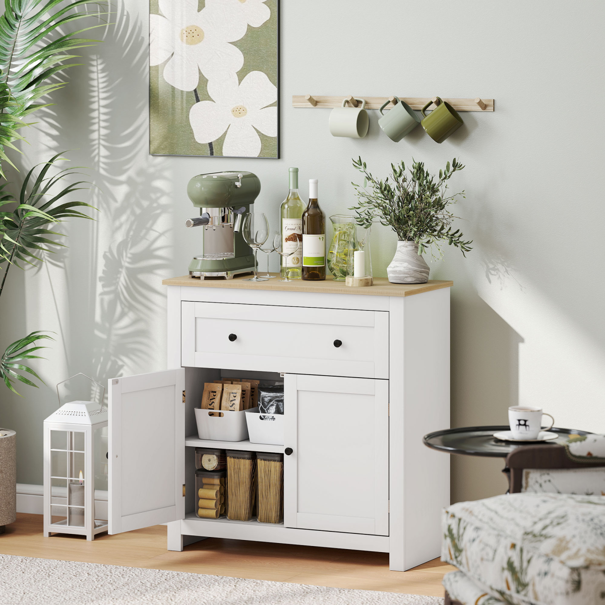 HOMCOM Sideboard Storage Cabinet with Adjustable Shelf, Drawer, Grey