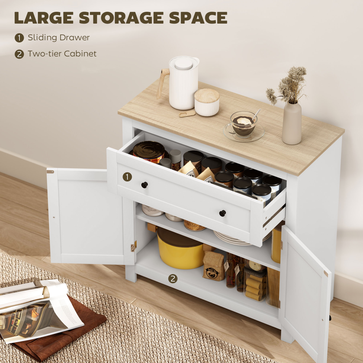 HOMCOM Sideboard Storage Cabinet with Adjustable Shelf, Drawer, Grey