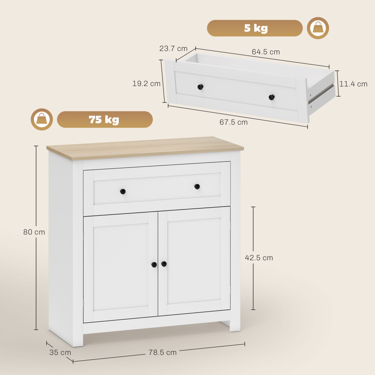 HOMCOM Sideboard Storage Cabinet with Adjustable Shelf, Drawer, Grey