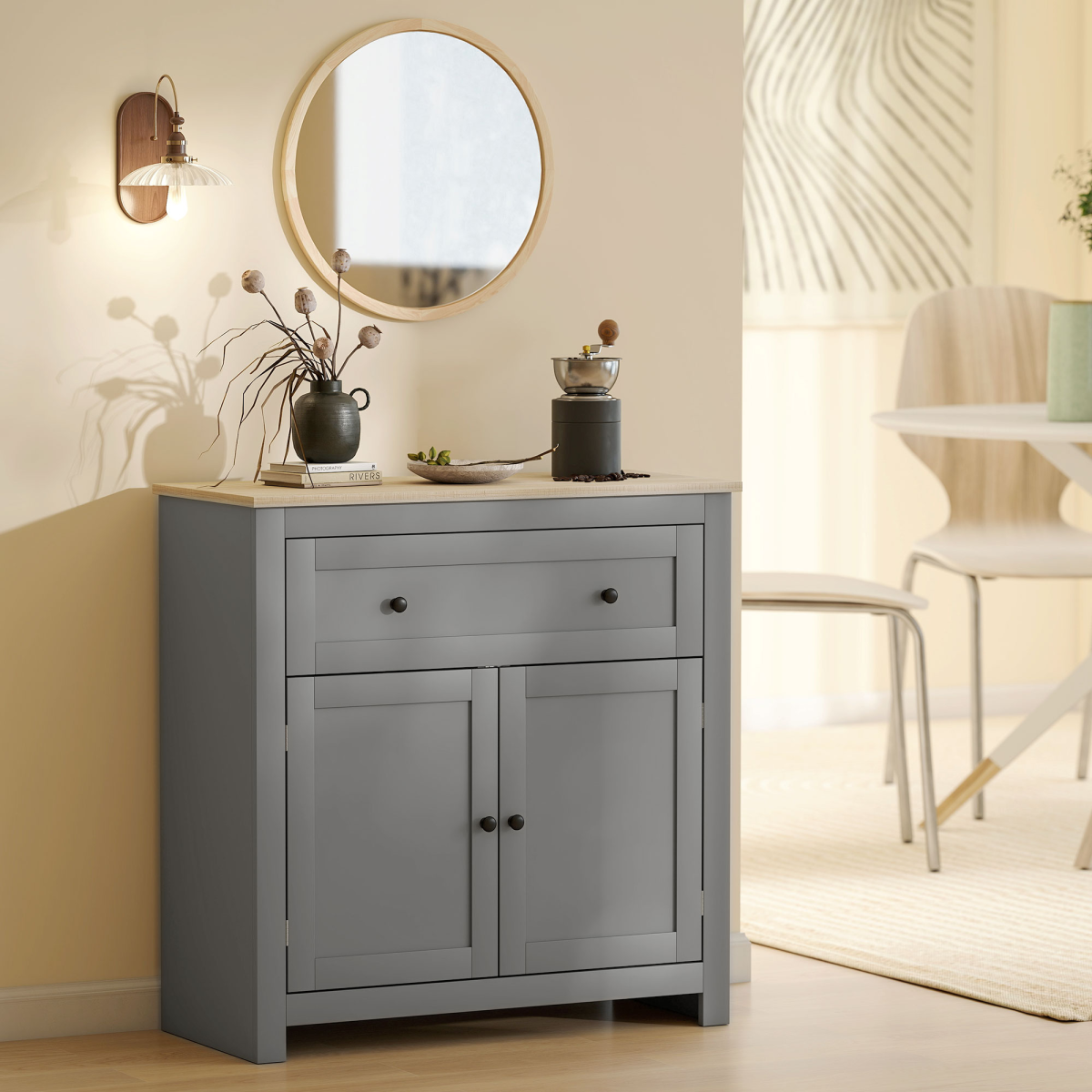 HOMCOM Sideboard Storage Cabinet with Adjustable Shelf, Drawer, Grey