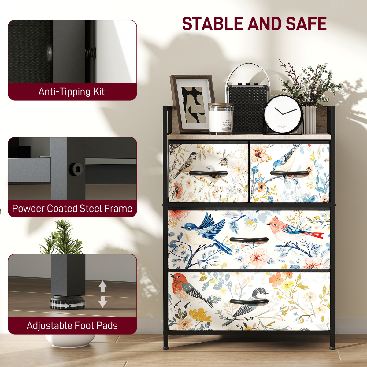 HOMCOM 4 or 5 or 6 or 7 or 8-Drawer Chest of Drawers, Fabric Dresser with Open Shelf