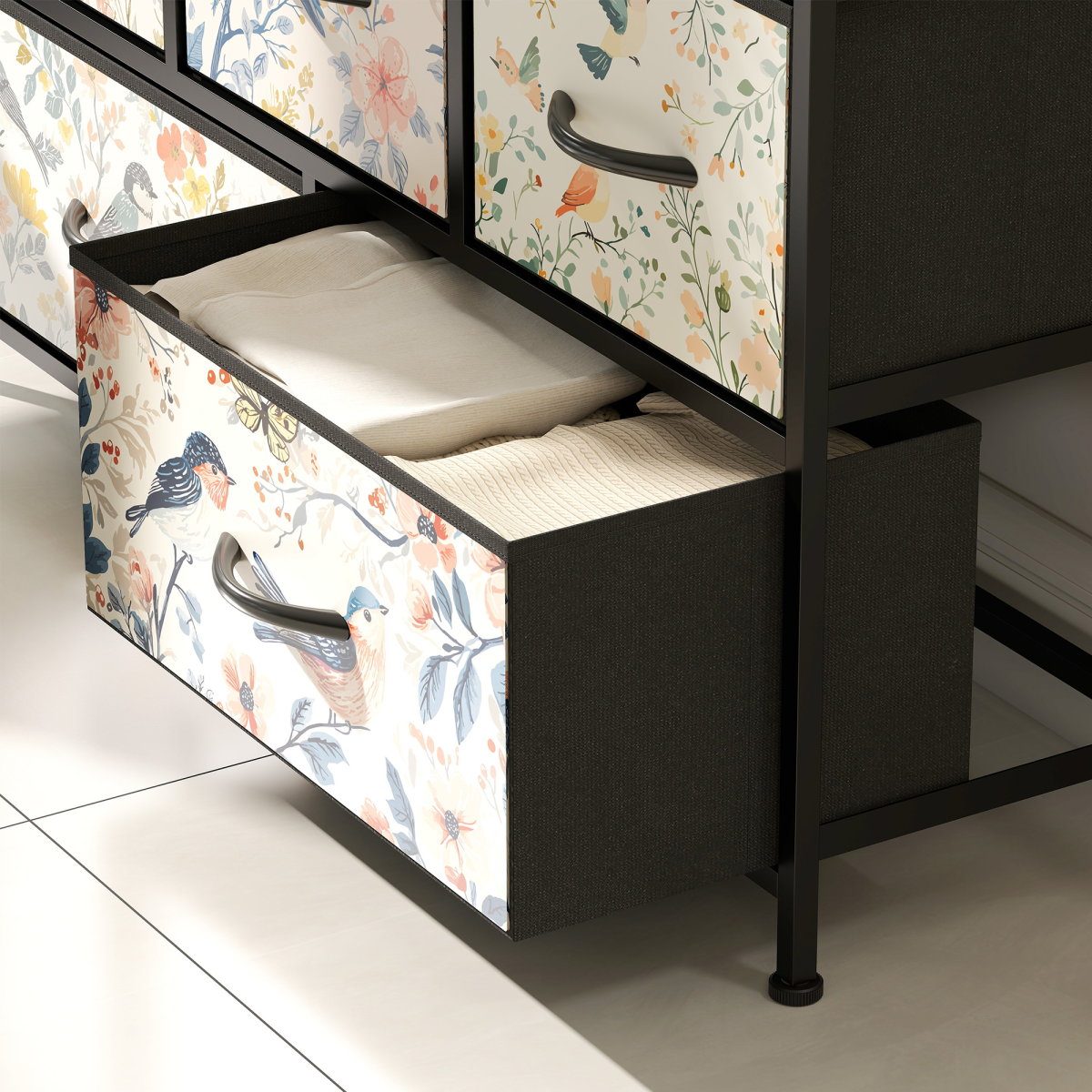 HOMCOM 4 or 5 or 6 or 7 or 8-Drawer Chest of Drawers, Fabric Dresser with Open Shelf