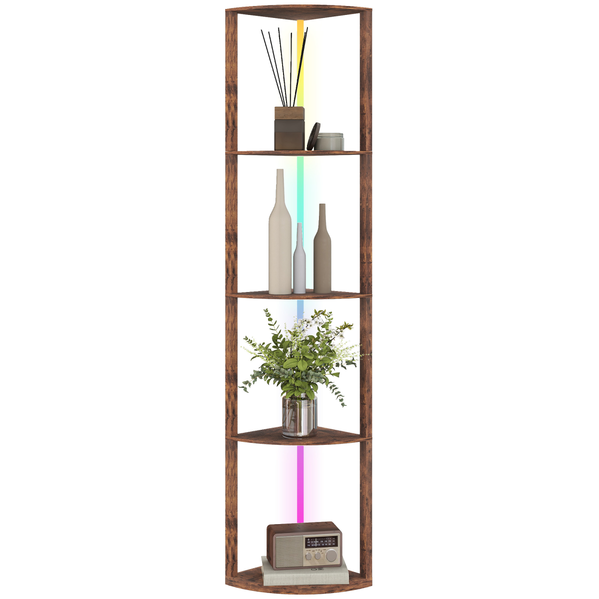 HOMCOM RGB LED Floor Lamp with Shelves and Remote Control for Living Room