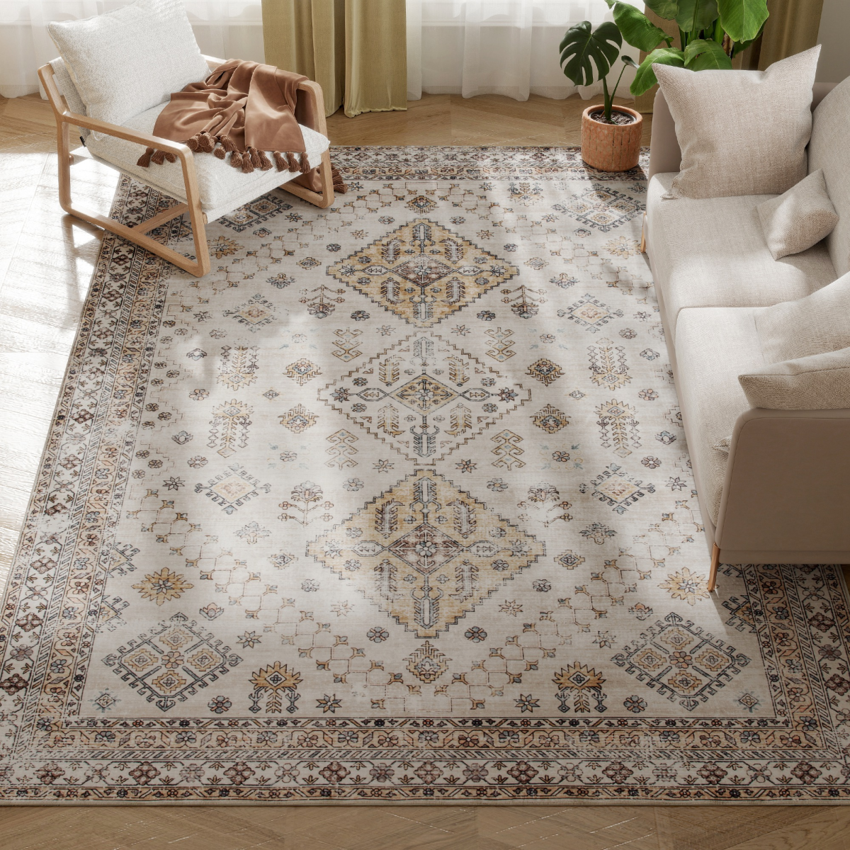HOMCOM Flannel Non-Slip Washable Rug for Living Room