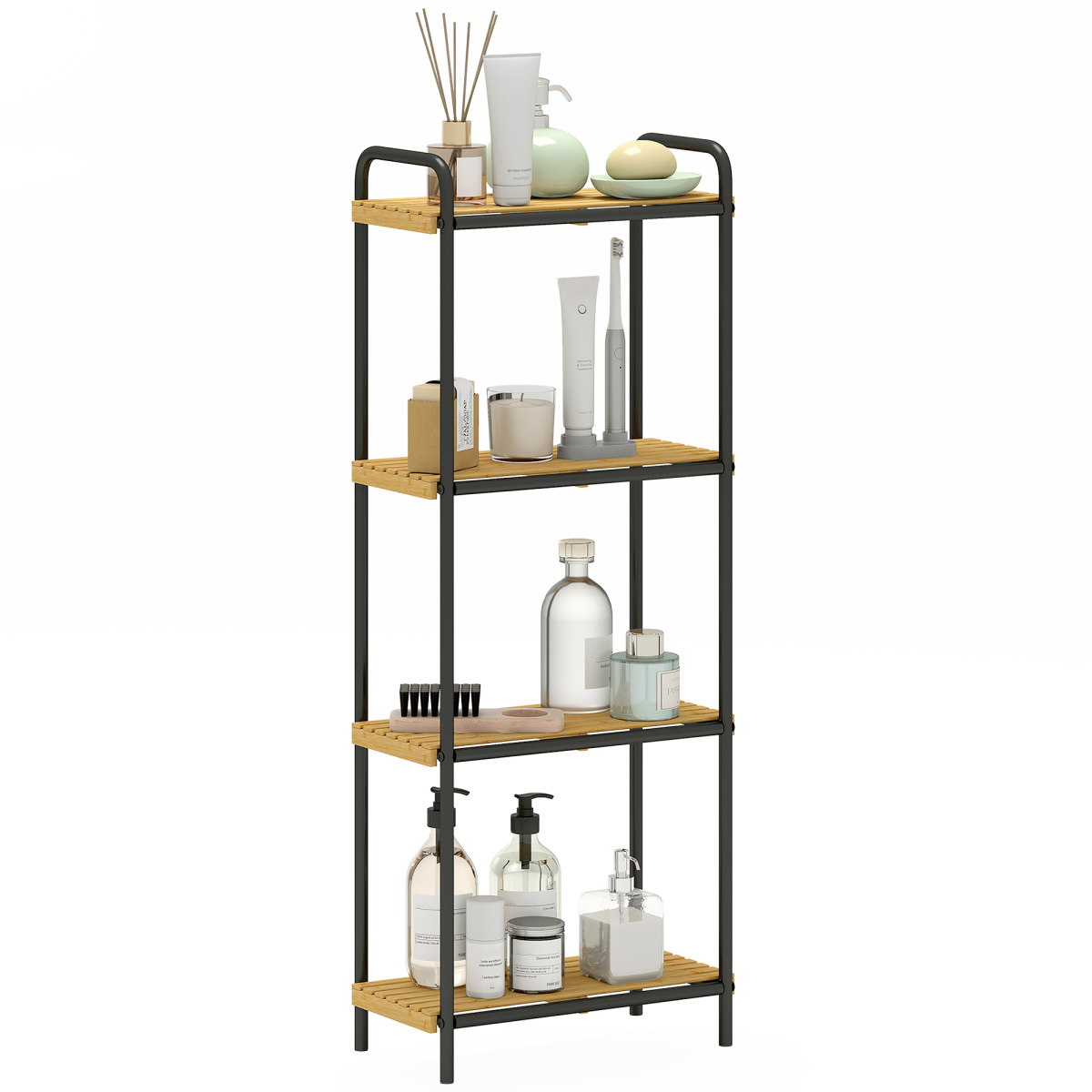 HOMCOM Bamboo Bathroom Shelf, Freestanding Shelving Unit