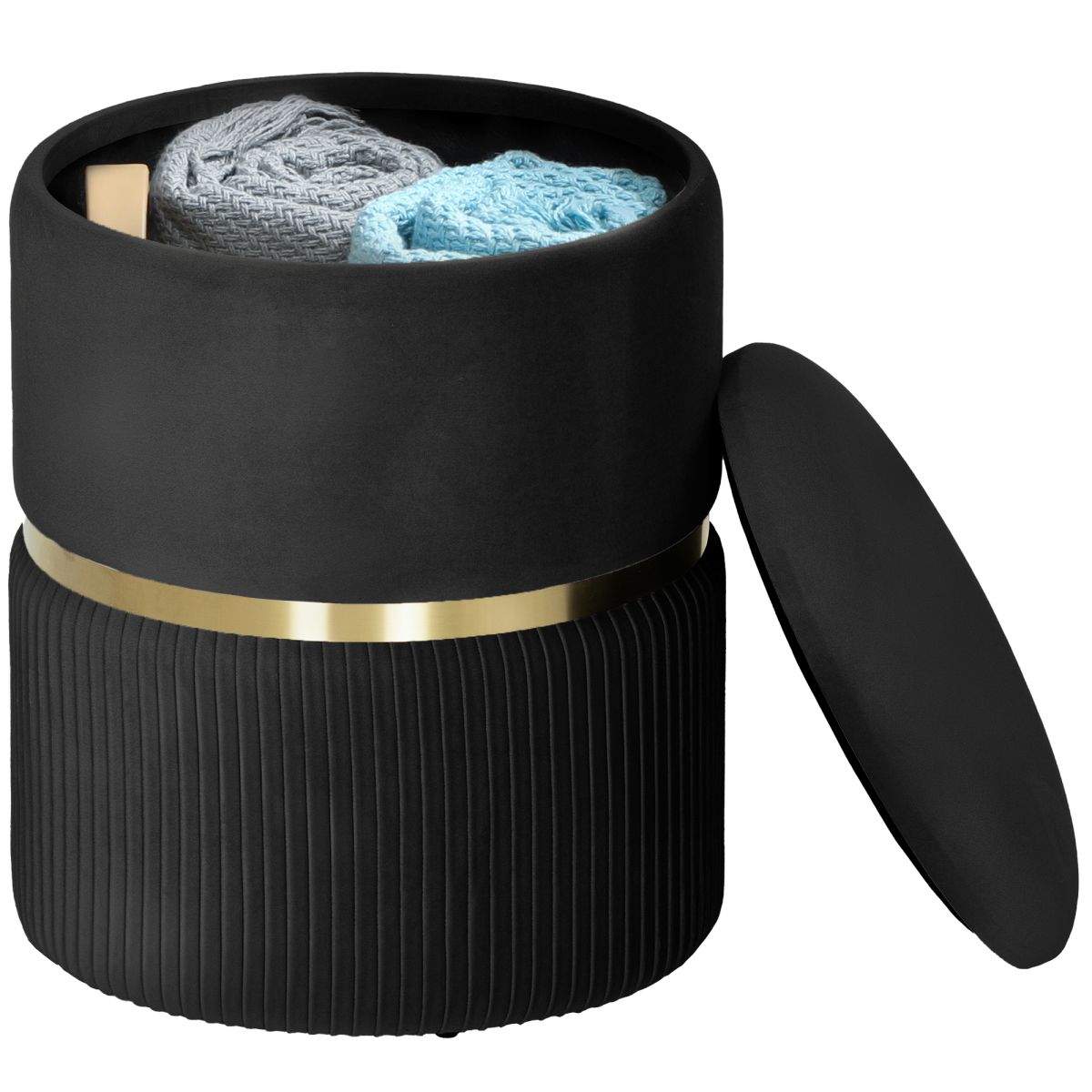 HOMCOM Round Pouffe, Storage Footstool with Cushioned Top