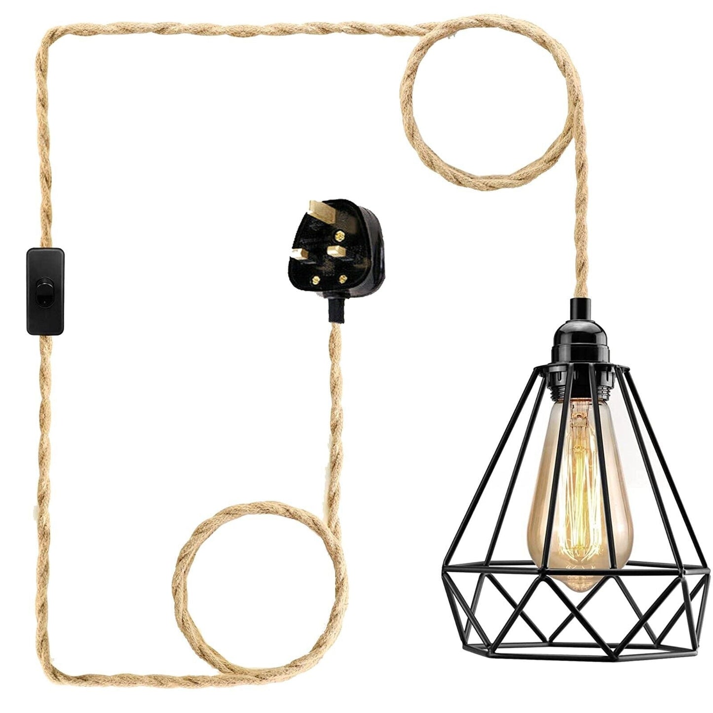 Fabric Hemp Flex Cable kit Plug In Pendant Lamp Light E27 Fitting Vintage Lamp