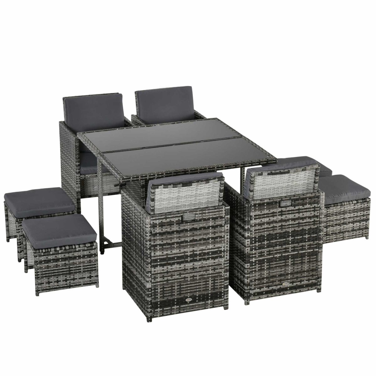 9PC Rattan Garden Furniture Outdoor Patio Dining Table Set Wicker 8 Seater Stool