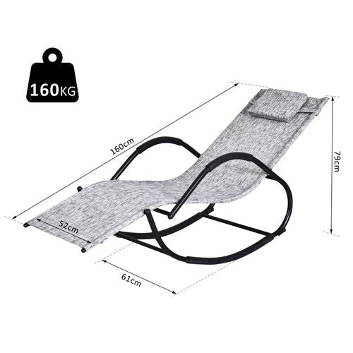 Outsunny Patio Rocking Lounge Chair Zero Gravity Chaise w/ Padded Pillow