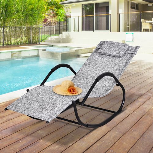 Outsunny Patio Rocking Lounge Chair Zero Gravity Chaise w/ Padded Pillow