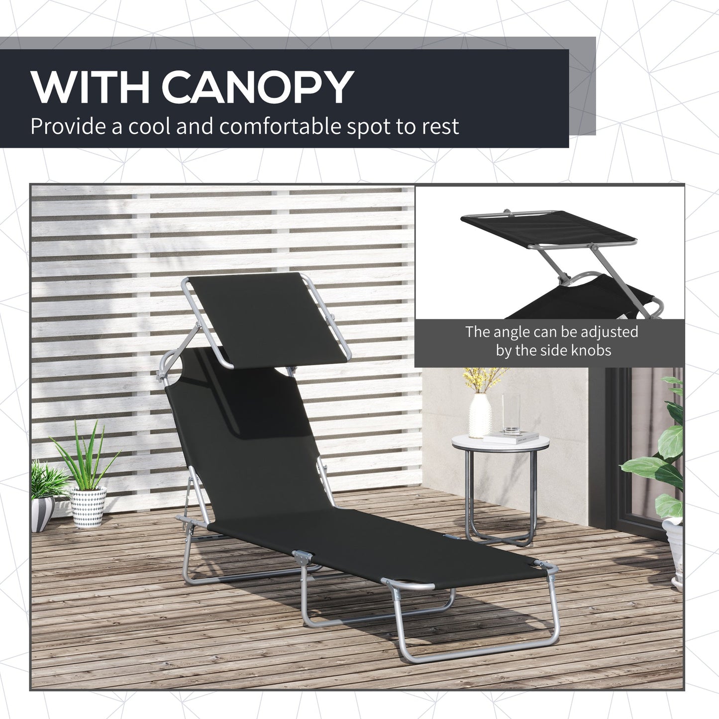 Reclining Chair Folding Lounger Seat Sun Shade Awning Beach Garden