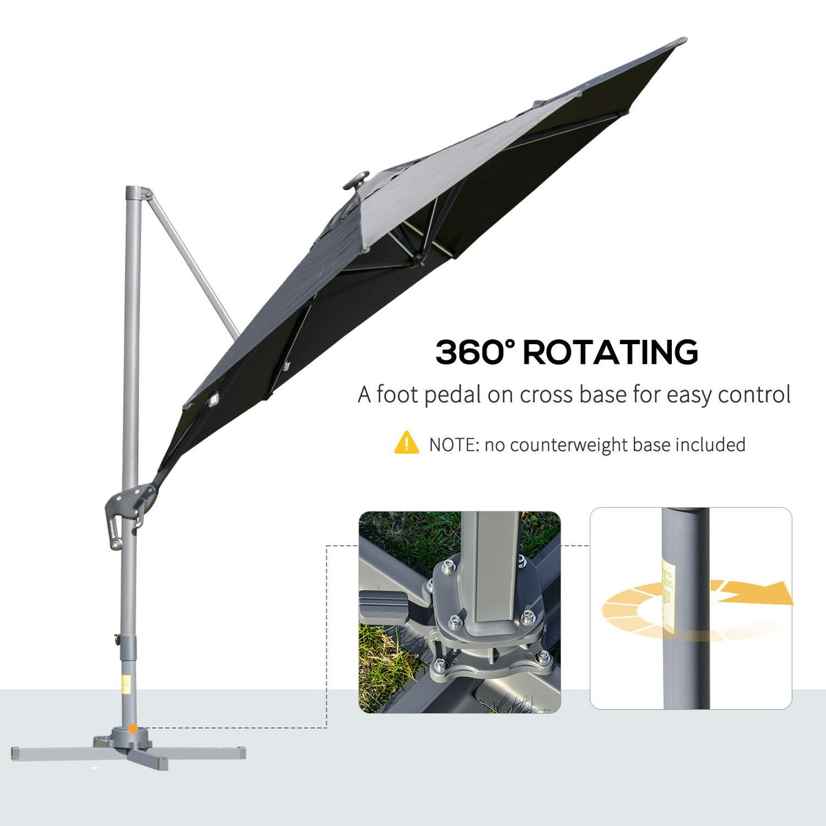 Outsunny 3m Solar LED Cantilever Parasol - Adjustable Garden Umbrella