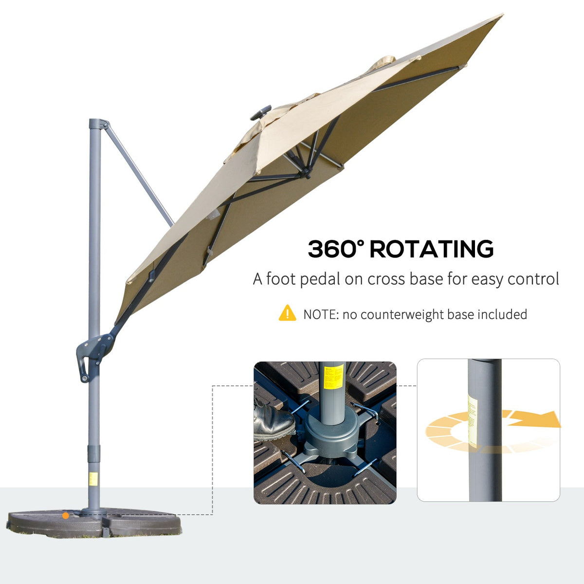 Outsunny 3m Solar LED Cantilever Parasol - Adjustable Garden Umbrella