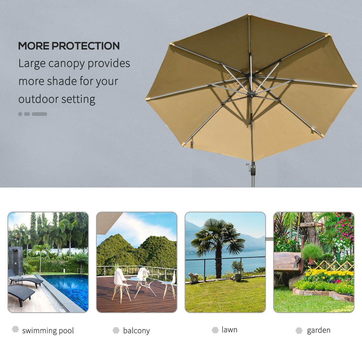 Outsunny 3m Solar LED Cantilever Parasol - Adjustable Garden Umbrella