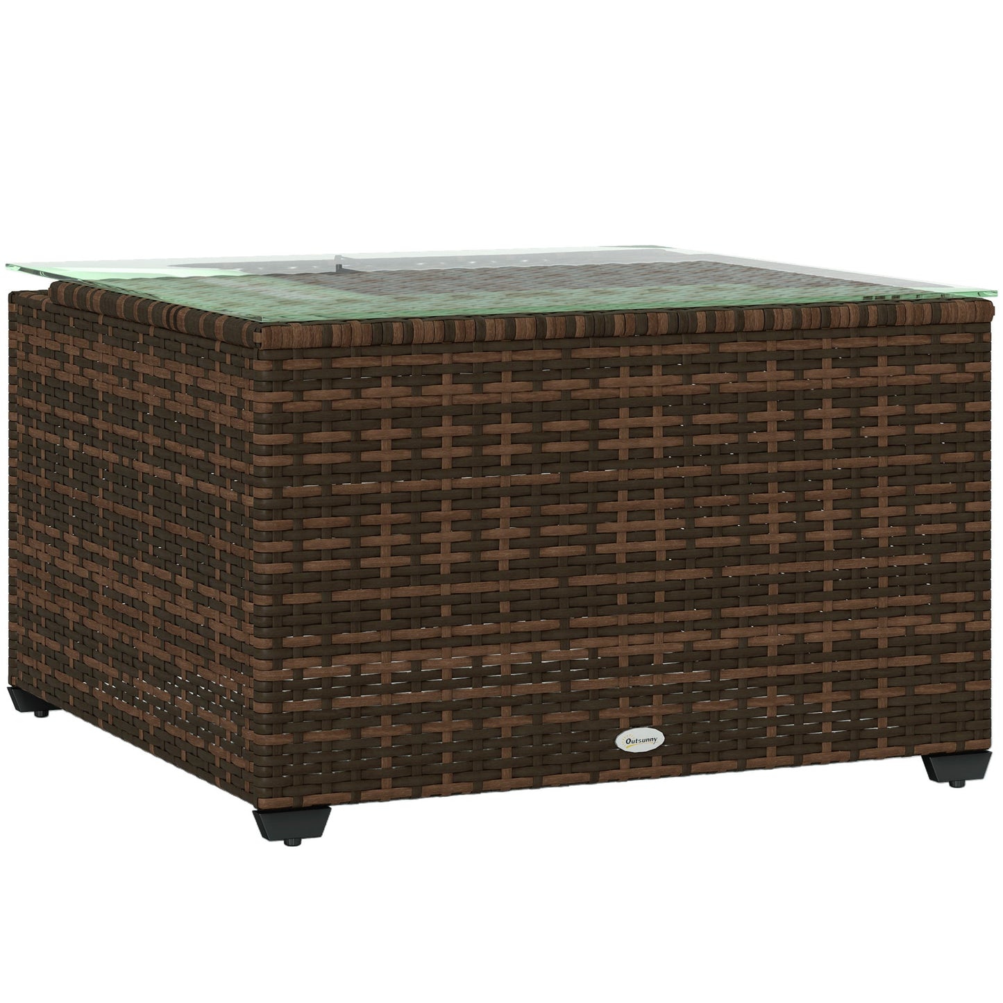 Outsunny Outdoor Coffee Table with Glass Top, Rattan Side Table