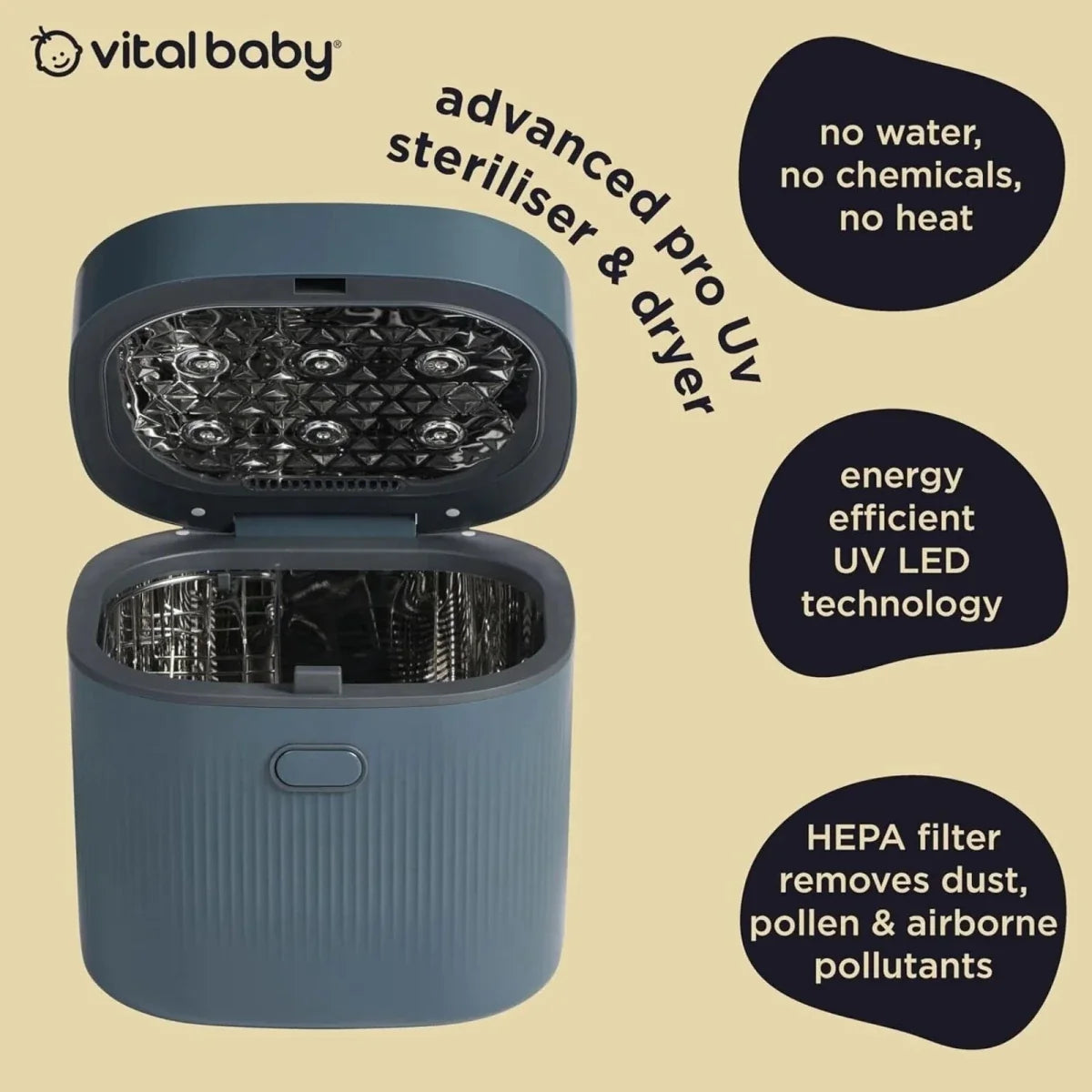 Vital Baby Advanced Pro UV Steriliser & Dryer (3rd Gen) - Smoky Blue