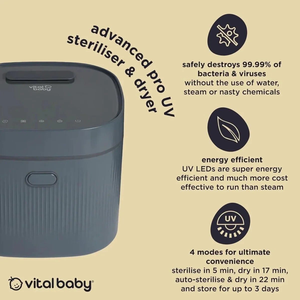 Vital Baby Advanced Pro UV Steriliser & Dryer (3rd Gen) - Smoky Blue