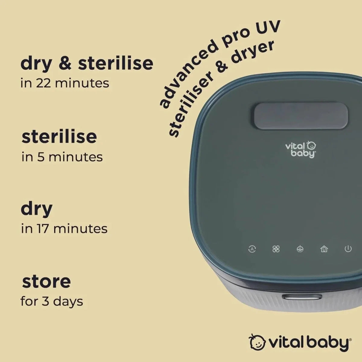Vital Baby Advanced Pro UV Steriliser & Dryer (3rd Gen) - Smoky Blue