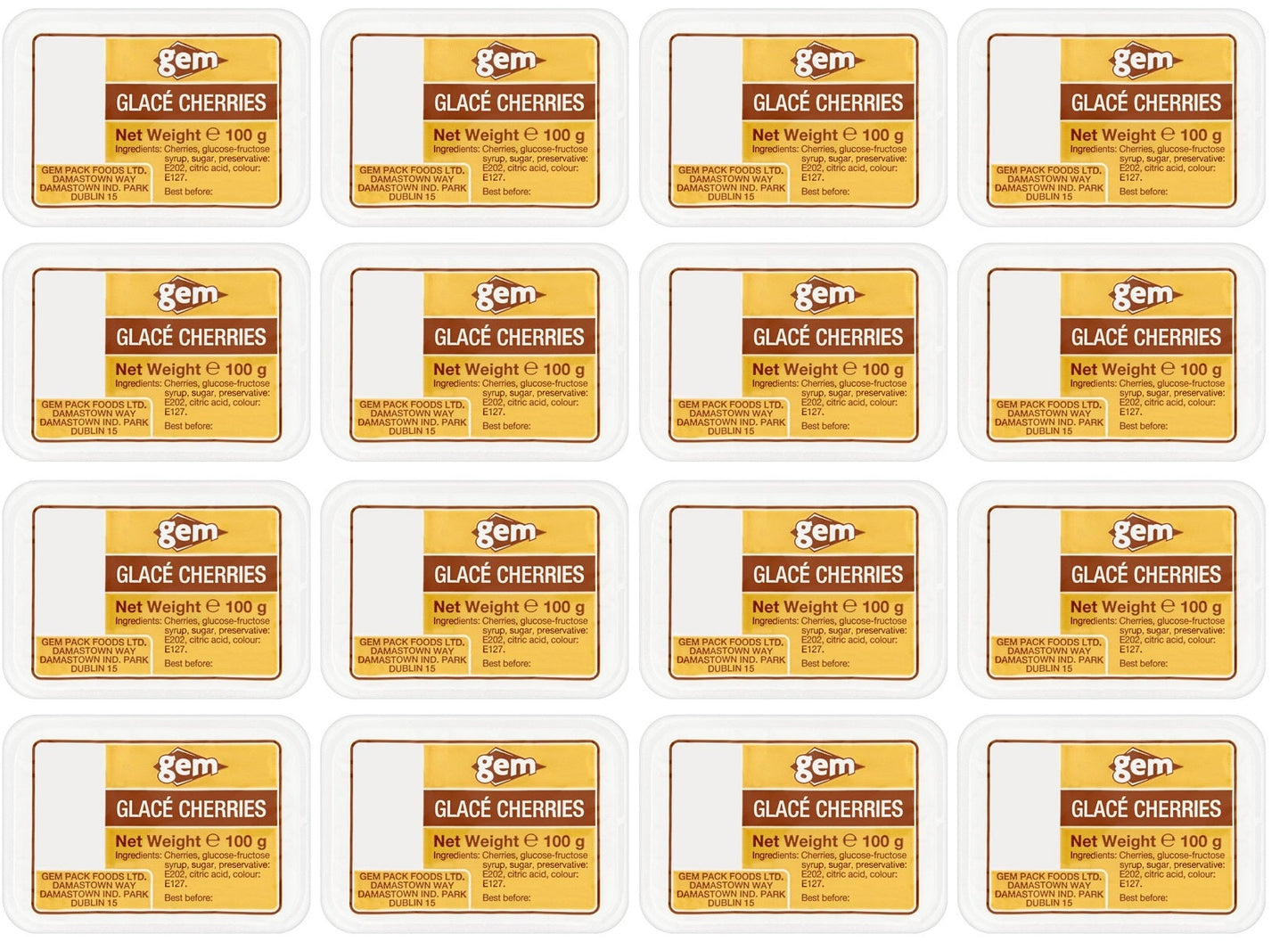16 x Gem Glacé Cherries 100G