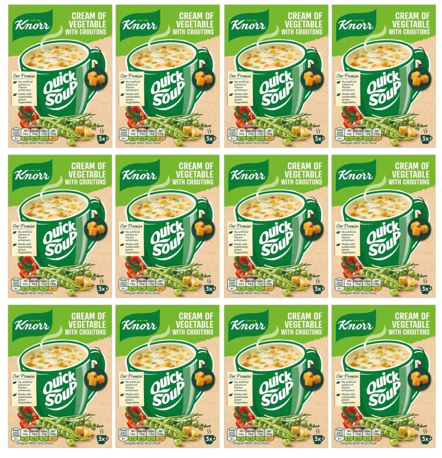 12 x Knorr Quick Soup Cream Of Vegetable With Croutons 3's 51G