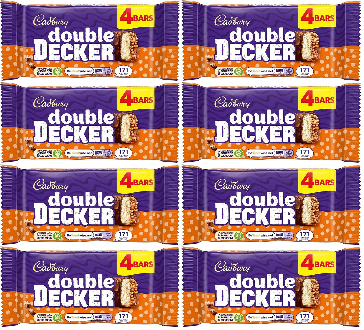 8 x Cadbury Double Decker Chocolate Bar 4 Pack 149.2G