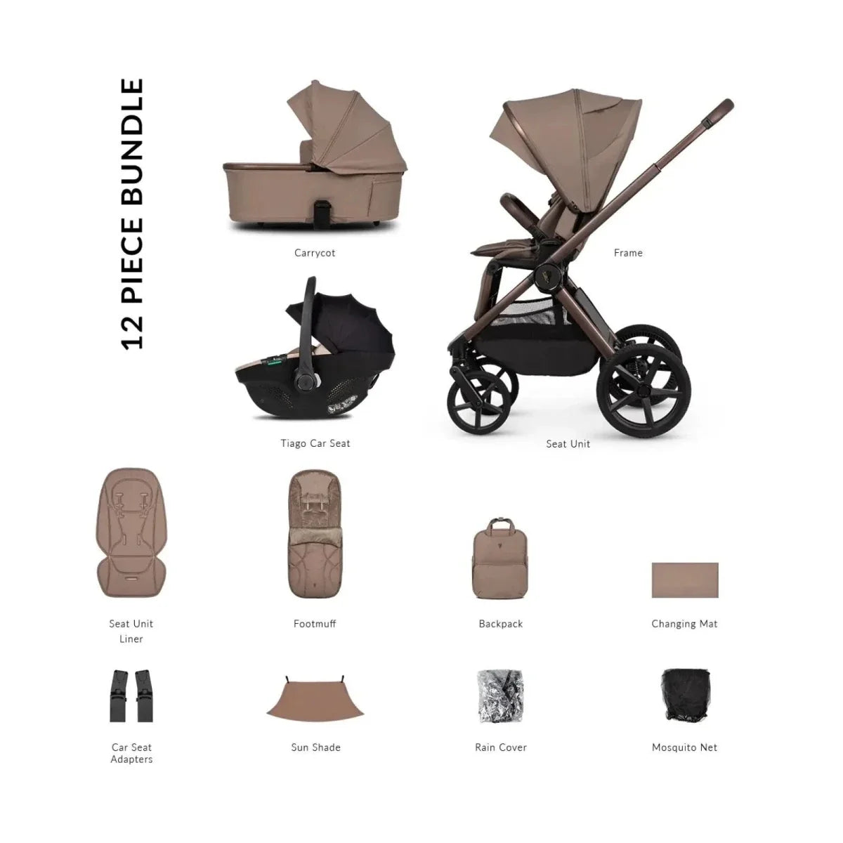 Venicci Upline 3 3-in-1 12 piece Comfort Bundle - Beige/Sand