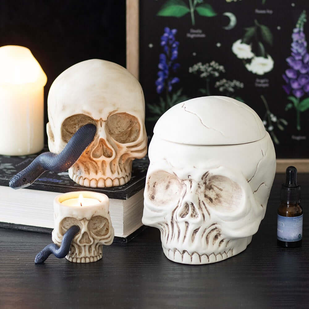 Gothic Gifts Skull Tealight Holder with Snake